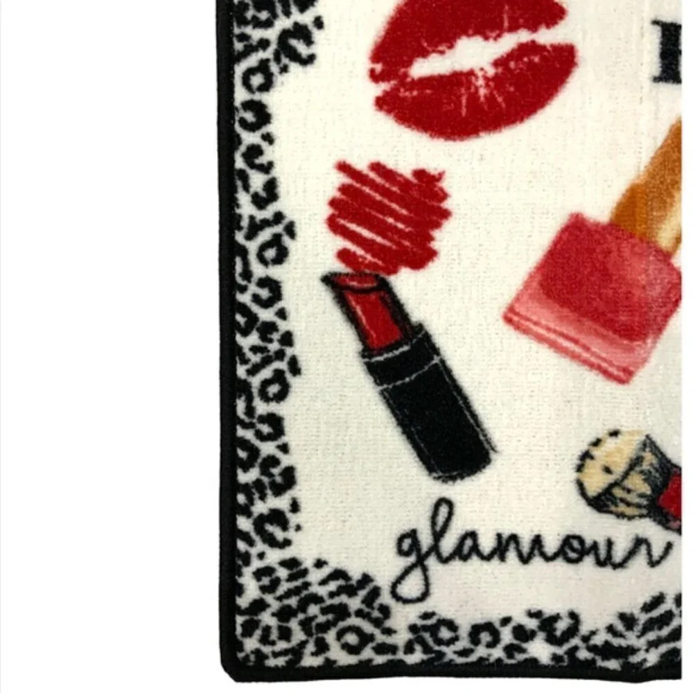 Fashion Girl Boss Animal Print Makeup Mat Rug 20 in X 32” White Pink Black Multi